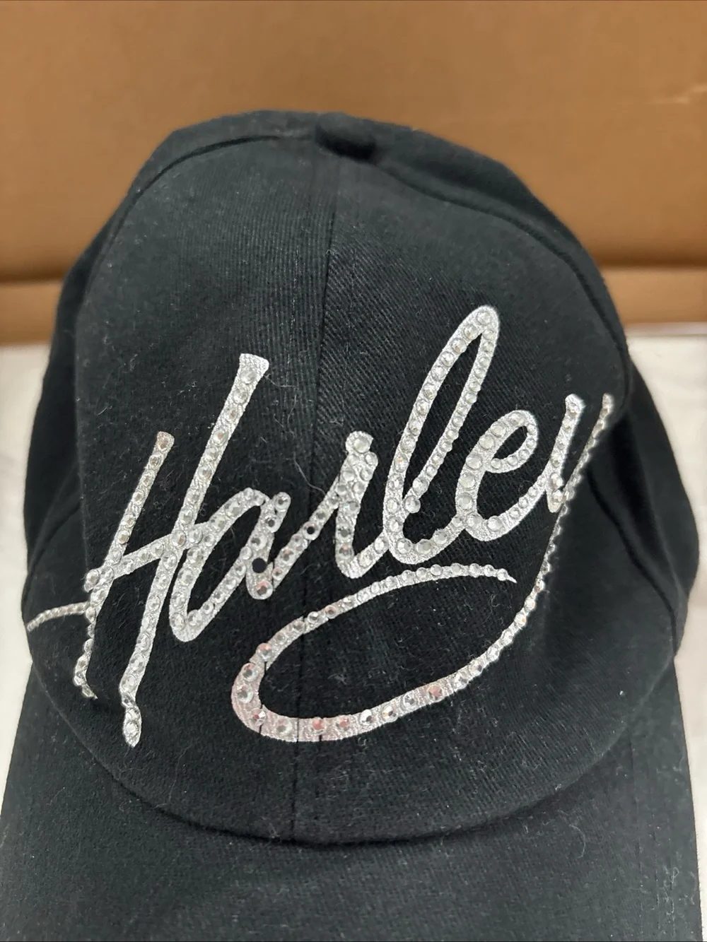 HARLEY DAVIDSON Hat Ball Cap Harley Bling Black Silver Rhinestones Adjustable